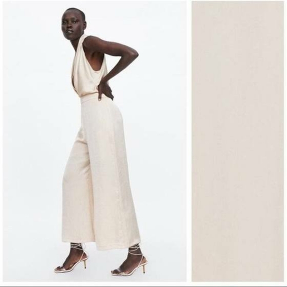 NWT. Zara Cream Sleeveless Jumpsuit - Picture 5 of 6